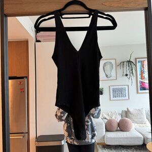 Reformation Deep V-Neck Sleeveless Ribbed Bodysuit in Black